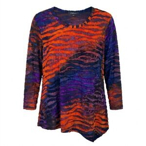 NEW Calessa Women's 2X Rust Multi Zebra Print Textured Tunic Shirt